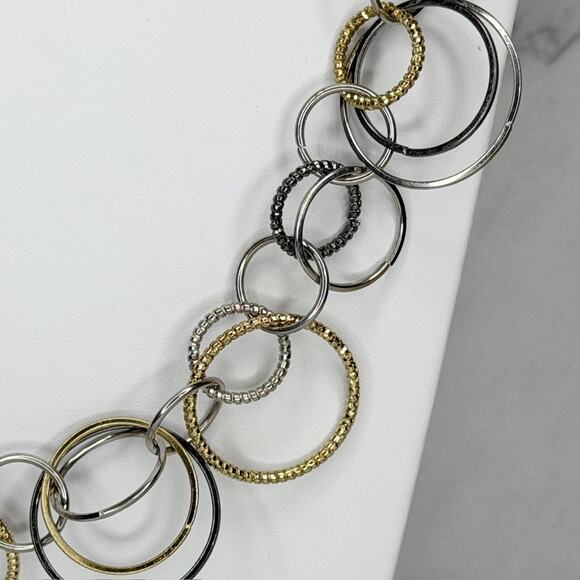 Jennifer Lopez Chunky Silver Gold Circle Chain Link Statement Necklace ✨ - Picture 9 of 13